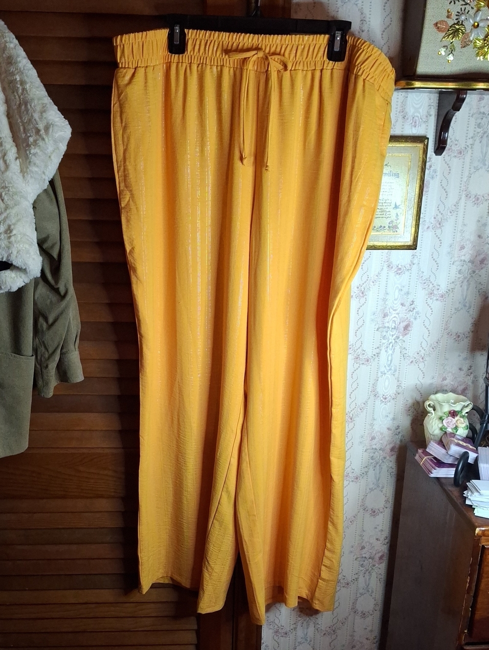 Mesdini 3x Wide-Leg Pull-On Pants -Yellow Metallic NWOT